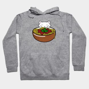 Cat eating pasta from a wooden bowl Hoodie